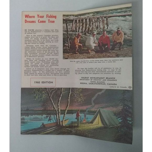 Vintage 1960s Official Saskatchewan Invites Angler Fishing Travel Map Guide Fish - Picture 3 of 12